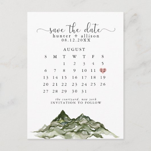 Bergkalender Save the Date Postkarte (Vorderseite)