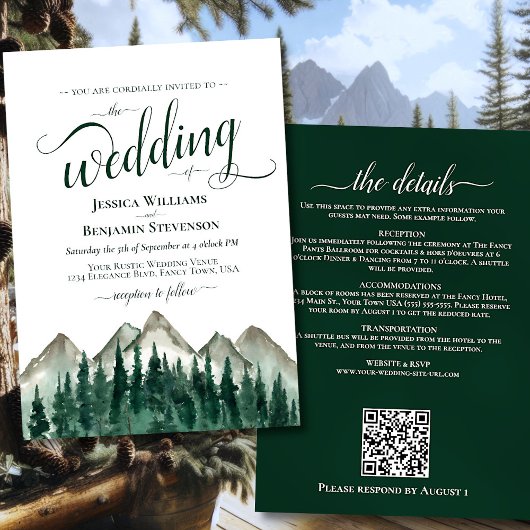 Bergkalligraphie & QR Code Hochzeit Einladung