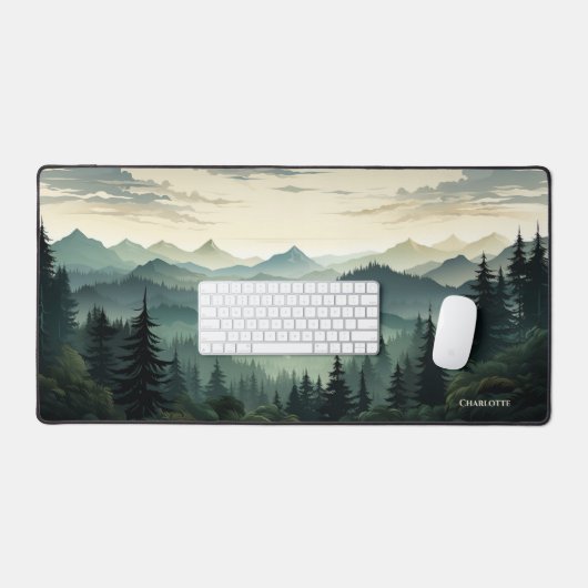 Bergkette Pine Forest View Dunkelgrünes Thema Schreibtischunterlage (Tastatur & Maus)