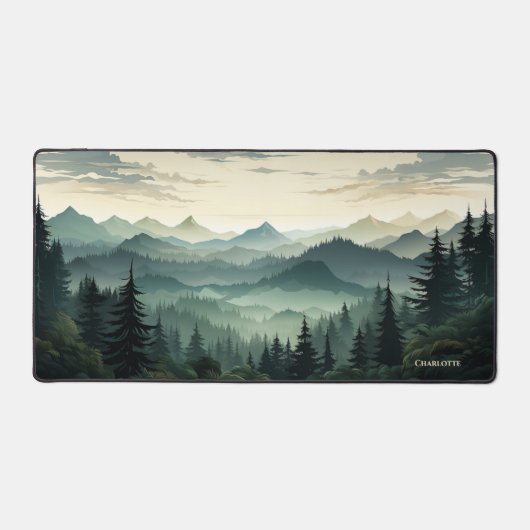 Bergkette Pine Forest View Dunkelgrünes Thema Schreibtischunterlage (Vorderseite)