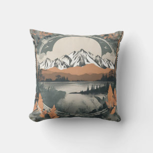 Bergkette und Seenlandschaft, Wasserfabenbild Kissen
