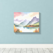 Bergkette | Wasserfarbenlandschaft der Natur Leinwanddruck (Insitu (Holzboden))