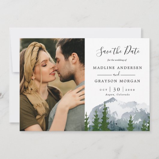 Bergkiefer Zwei Fotos Save the Date Einladung (Vorderseite)