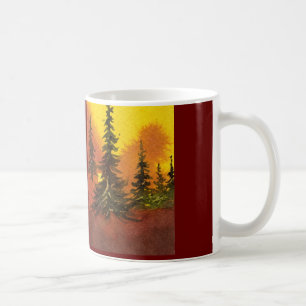 Bergkiefern in einem herrlichen goldenen Sonnenauf Kaffeetasse