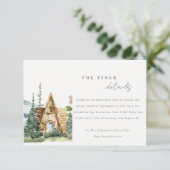Bergkiefernwald Holzhütte Hochzeitsdetails Begleitkarte (Stehend Vorderseite)