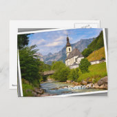 Bergkirche mit Flusslandschaft Postkarte (Vorne/Hinten)