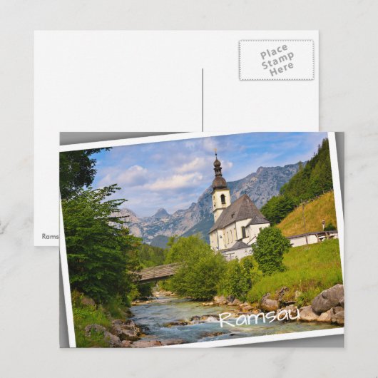 Bergkirche mit Flusslandschaft Postkarte (Vorne/Hinten)