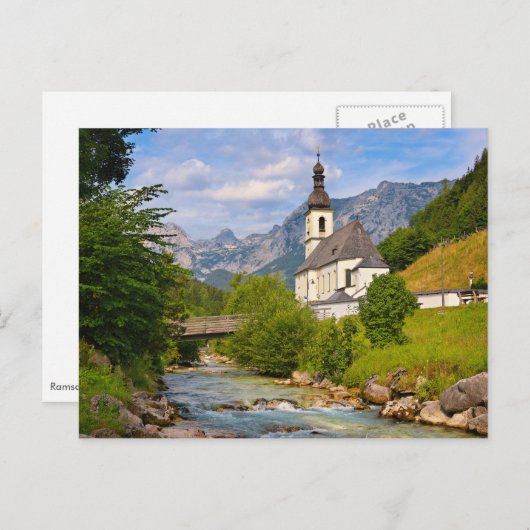 Bergkirche mit Flusslandschaft Postkarte (Vorne/Hinten)