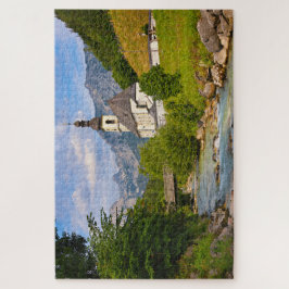 Bergkirche mit Flusslandschaft Puzzle
