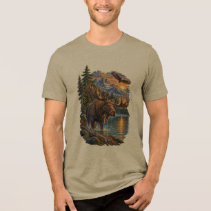 Bergkönig – Vintage-Elch-Wildnis Tri-Blend Shirt