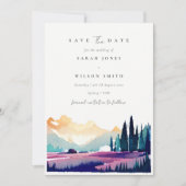 Bergland Lilac Felder Pine Trees Landschaft Save The Date (Vorderseite)
