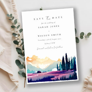 Bergland Lilac Felder Pine Trees Landschaft Save The Date
