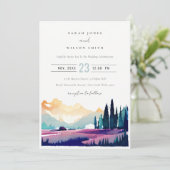 Bergland Lilac Fields Landschaft Hochzeit Einladung (Stehend Vorderseite)