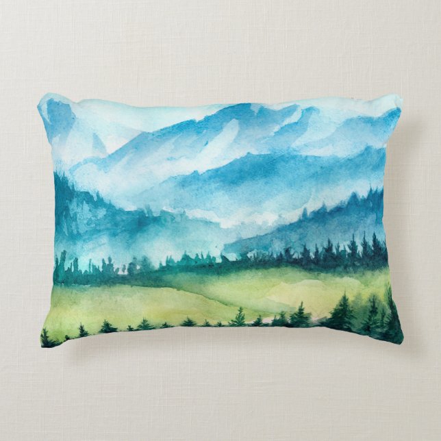 Berglandschaft. Aquarellbild. Dekokissen (Vorderseite)