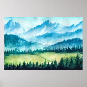 Berglandschaft. Aquarellbild. Poster