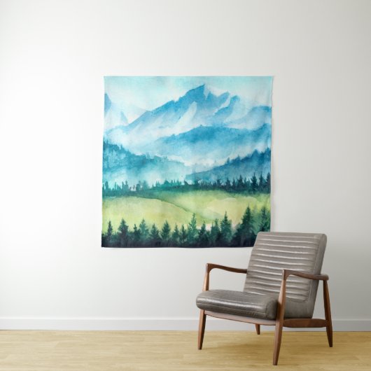 Berglandschaft. Aquarellbild. Wandteppich (Beispiel)