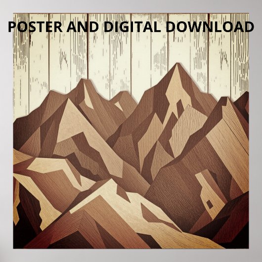 Berglandschaft auf dem rustikalen Waldgrund Poster
