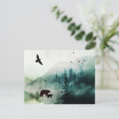 Berglandschaft Bären Vögel Wald Postkarte (Stehend Vorderseite)