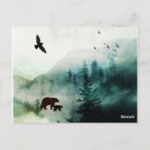 Berglandschaft Bären Vögel Wald Postkarte (Rückseite)