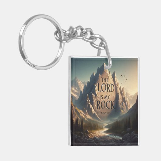 Berglandschaft DER LORD IST MEIN FELSEN PSALM 18:2 Schlüsselanhänger (Vorderseite links)