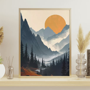 Berglandschaft Illustration Orange Gray Poster