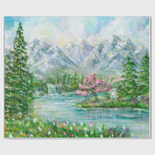 Berglandschaft im Frühling. Original Acrylhand p Geschenkpapier (Flach)