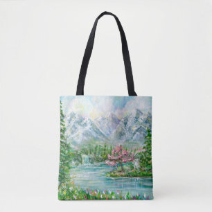 Berglandschaft im Frühling. Original Acrylhand p Tasche