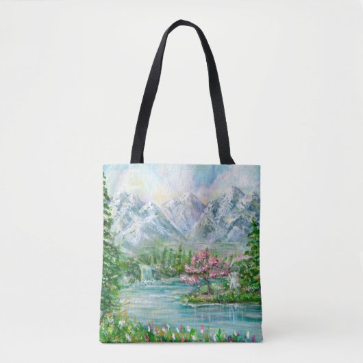 Berglandschaft im Frühling. Original Acrylhand p Tasche (Vorderseite)