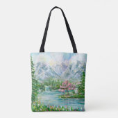 Berglandschaft im Frühling. Original Acrylhand p Tasche (Rückseite)