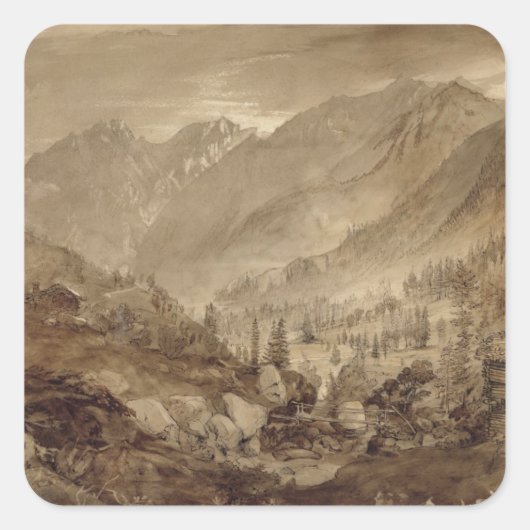 Berglandschaft, Macugnaga, 1845 (Stift & braun Quadratischer Aufkleber (Vorderseite)