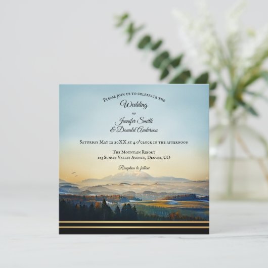 Berglandschaft Malerei künstlerische Hochzeit Einladung (Stehend Vorderseite)
