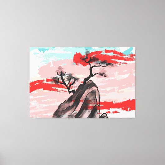 Berglandschaft mit Baumschatten Leinwanddruck (Vorderseite)