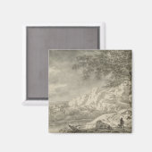 Berglandschaft mit einem Wanderer Magnet (Vorderseite/Rückseite)