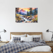 Berglandschaft mit einem Wasserfall bei Sonnenunte Leinwanddruck (Insitu (Schlafzimmer))