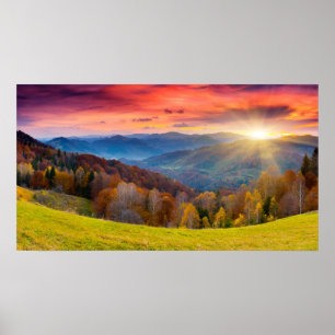 Berglandschaft mit Wald Poster