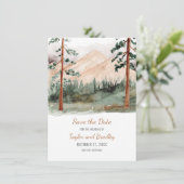 Berglandschaft Pine Trees Rustikal Save the Date (Stehend Vorderseite)