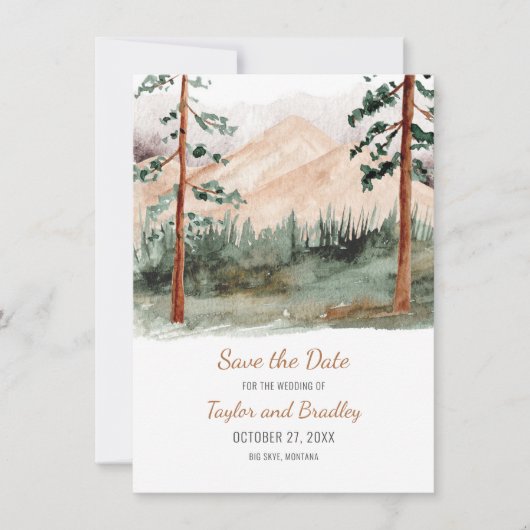 Berglandschaft Pine Trees Rustikal Save the Date (Vorderseite)