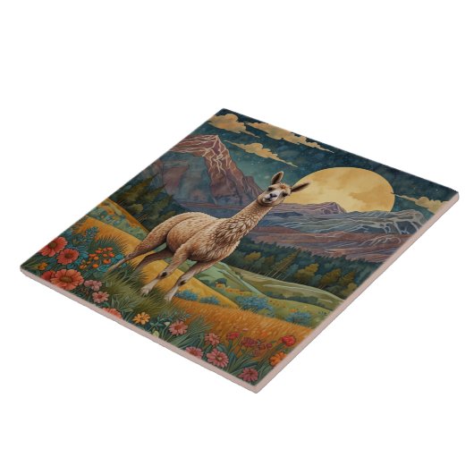 Berglandschaft Retro boho llama Fliese (Seite)