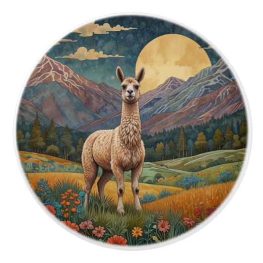 Berglandschaft Retro boho llama Keramikknauf (Vorderseite)