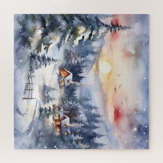 Berglandschaft und Dorf in Snowy Scene Puzzle (Horizontal)