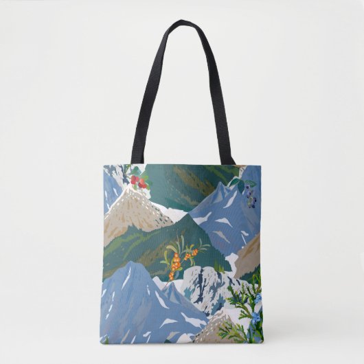 Berglandschaft und wilde Beere. Seamless-Vintag Tasche (Vorderseite)