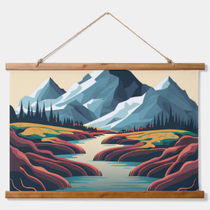 Berglandschaft Wandteppich Mit Holzrahmen