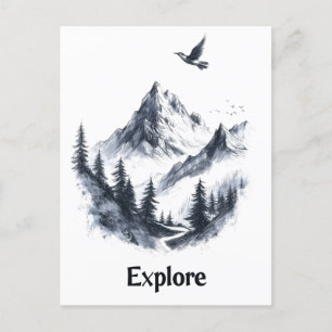 Berglandschaft Zeichnend mit Flying Bird Postkarte