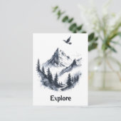 Berglandschaft Zeichnend mit Flying Bird Postkarte (Stehend Vorderseite)
