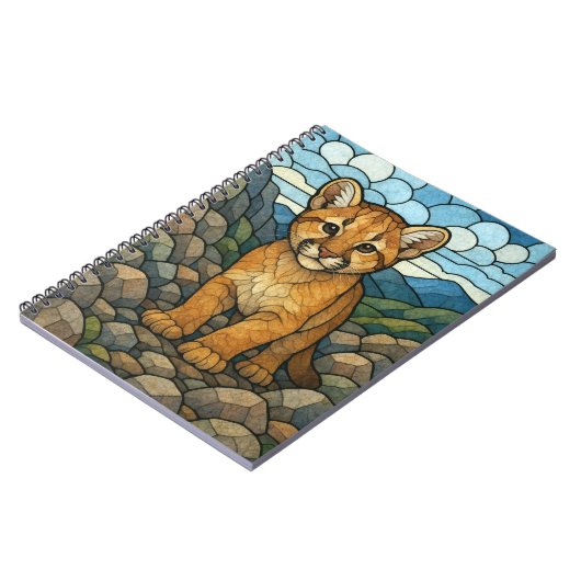 Berglöwe, Buntglas, digitale Kunst Notizblock (Linke Seite)