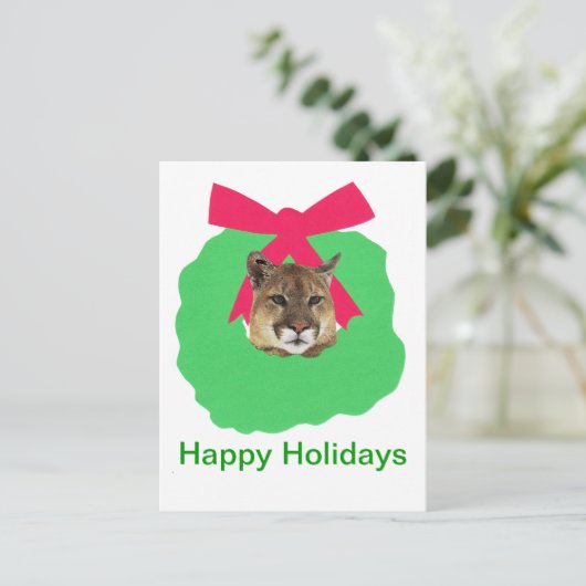 Berglöwe-Feiertags-WeihnachtsKranz Feiertagspostkarte (Stehend Vorderseite)