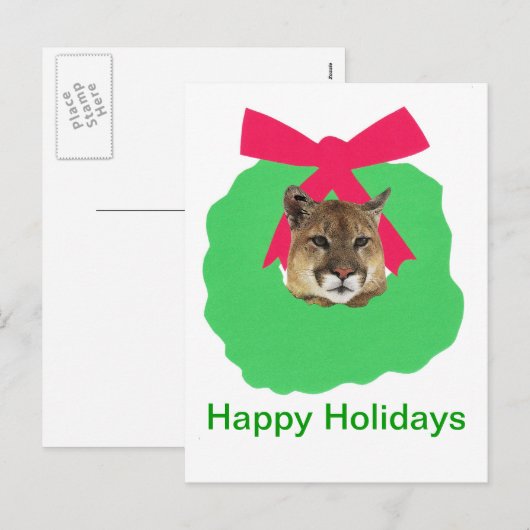 Berglöwe-Feiertags-WeihnachtsKranz Feiertagspostkarte (Vorne/Hinten)