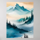 Bergmalerei Blauhügelnebel Poster (Vorne)