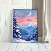 Bergmond-Winter-Aquarellmalerei Poster