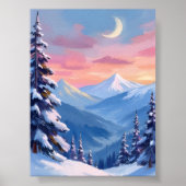 Bergmond-Winter-Aquarellmalerei Poster (Vorne)